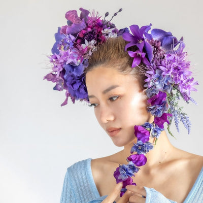 ブーケ　ウェディング　結婚式　花　フラワー　フラワーアイテム　HanaSakie　　髪飾り　ヘッドリース　ラベンター　紫　ヘッドドレス ヘアアクセサリー